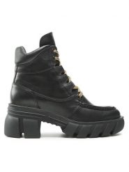 Badura Botki 222FW31 Czarny. Czarne botki damskie Badura, ze skóry, bez obcasa, na słupku, bez zapięcia. Za 449.99 zł.