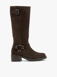 Ciemnobrązowe kozaki biker boots. Brązowe kozaki damskie Ryłko, ze skóry, bez obcasa, na obcasie. Za 699.99 zł.