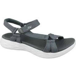Sandały damskie, Skechers On The Go 600. Szare obuwie trekkingowe damskie Skechers, bez wzorów, z materiału, bez obcasa. Za 229.99 zł.