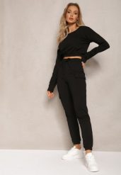 Czarny Komplet Dresowy Bluza Cropped i Spodnie z Kieszeniami Cargo Xerlesa. Czarne bluzy bez kaptura damskie Renee, bez wzorów, z dresówki. Za 99.99 zł.