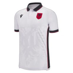 Autentyczna koszulka zewnętrzna Albanie 2023. Białe t-shirty sportowe męskie Macron, l, z poliesteru, bez ramiączek, do piłki nożnej. Za 362.00 zł.