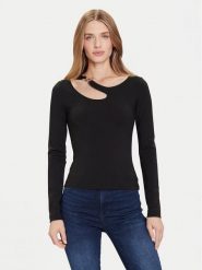 Guess Bluzka W5BP18 KC7M2 Czarny Slim Fit. Czarne bluzki damskie Guess, m, z aplikacjami, z syntetyku, bez ramiączek. Za 199.99 zł.