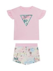 Guess Komplet t-shirt i spodenki K6GG02 K6YW4 Różowy jasny Regular Fit. Czerwone koszulki dziewczęce Guess, z aplikacjami, z bawełny, bez ramiączek. Za 194.99 zł.