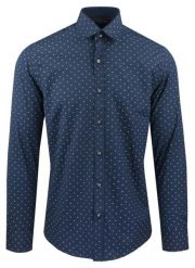 Męska Koszula, Taliowana (Slim Fit) - Rigon - Granatowa, Drobny Wzór. Niebieskie koszule męskie Rigon, m, bez wzorów, z bawełny, bez kołnierzyka, bez ramiączek. Za 139.00 zł.
