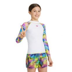 Koszulka na basen plażę pływanie dla dziewczynek Arena Rash Vest. Białe koszulki dziewczęce Arena, bez wzorów, bez ramiączek. Za 59.99 zł.