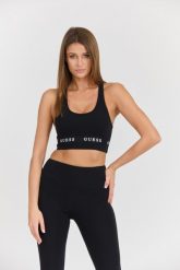 GUESS Damski czarny top Aline Eco Stretch Jersey. Czarne topy damskie Guess, s, z aplikacjami, z bawełny, bez kołnierzyka. W wyprzedaży za 99.99 zł.