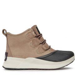 Botki Sorel. Brązowe botki damskie Sorel, bez obcasa, na płaskiej podeszwie, bez zapięcia. Za 469.99 zł.