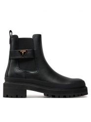 Guess Botki Bensly FLFBEN ELE10 Czarny. Czarne botki damskie Guess, ze skóry, bez obcasa, na płaskiej podeszwie, bez zapięcia. Za 719.99 zł.