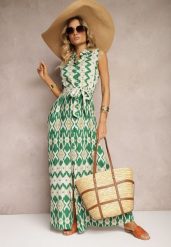 Zielona Wiskozowa Sukienka w Koszulowym Stylu z Materiałowym Paskiem w Talii Drevima. Zielone sukienki damskie Renee, na imprezę, l, bez wzorów, z materiału, eleganckie, bez kołnierzyka, bez ramiączek, maxi, koszulowe. W wyprzedaży za 76.99 zł.