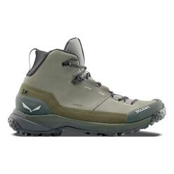 Buty trekkingowe Salewa Puez Leather Mid PTX. Zielone buty trekkingowe męskie Salewa, z nubiku, bez zapięcia, trekkingowe. Za 843.00 zł.