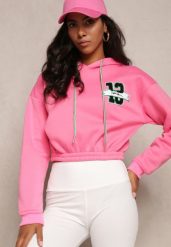 Różowa Krótka Bluza z Kapturem Ściągaczami i Ozdobnym Nadrukiem Relis. Czerwone bluzy sportowe damskie Renee, l. Za 34.99 zł.
