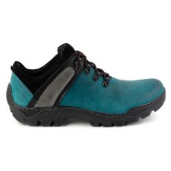 Olivier Skórzane buty trekkingowe męskie 311GT turkusowe zielone. Zielone buty trekkingowe męskie ze skóry, bez zapięcia, trekkingowe. Za 351.82 zł.