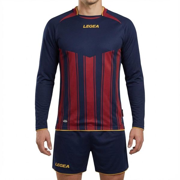 Męski Running Koszulka Treningowa Manchester ML Długi Rękaw Niebiesko-Amarantowy. Brązowe szorty męskie Legea, m, z materiału, bez ramiączek, do biegania. Za 50.90 zł.