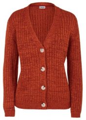 Sweter rozpinany z dzianiny o splocie dużych oczek, z bawełny z recyklingu. Brązowe kardigany damskie bonprix, bez wzorów, z bawełny. Za 107.99 zł.