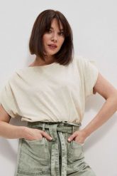 Koszulka damska piaskowa. T-shirty damskie MOODO, xs, bez wzorów, z bawełny, bez kołnierzyka. W wyprzedaży za 24.99 zł.