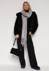 Szary Szalik z Frędzlami Owedarria. Szare szaliki i kominy damskie Born2be, bez wzorów, z dresówki. Za 44.99 zł.