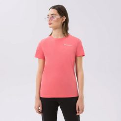T-SHIRT DAMSKI KOSZULKA SPORTOWA CHAMPION-T-SHIRT CREWNECK T-SHIRT. Czerwone bluzki sportowe damskie CHAMPION, s, bez wzorów, z bawełny, bez ramiączek. Za 116.00 zł.