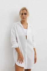 KOSZULA JULIETTE ECRU L - Flawless. Koszule damskie Flawless, l, bez wzorów, z bawełny, biznesowe, bez kołnierzyka, bez ramiączek. Za 360.00 zł.