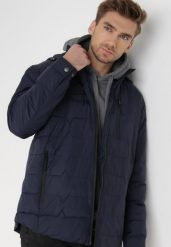 Granatowa Kurtka Agamocles. Niebieskie kurtki męskie Born2be, m, bez wzorów, z dresówki, klasyczne. Za 169.99 zł.