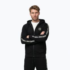 Bluza męska Pitbull Tape Parker Hooded Zip. Czarne bluzy z kapturem męskie PITBULL, l, z bawełny. Za 269.99 zł.