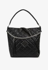 Czarna Torebka Pikowana Shopper z Paskiem Lanelea. Czarne shopper bag damskie Born2be, bez wzorów, pikowane, bez dodatków. Za 84.99 zł.