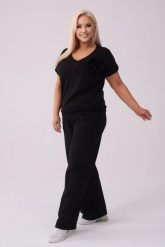 Czarny komplet dresowy Róża - bluzka + długie spodnie PLUS SIZE XXL LATO. Czarne spodnie materiałowe damskie Moda Size Plus Iwanek, bez wzorów, z bawełny, klasyczne, plus size. Za 289.90 zł.
