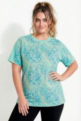 Damskie Koszulka funkcyjna wzór koralowców okrągły dekolt krótki rękaw. Zielone t-shirty damskie Ulla Popken, plus size, bez wzorów, z dżerseju, bez kołnierzyka. Za 199.99 zł.