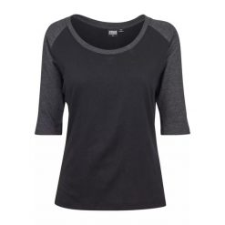 Bluzka Damska Z Kontrastowym Raglanowym Rękawem 3/4. Czarne bluzki damskie Urban Classics, xs, bez wzorów, sportowe, bez kołnierzyka, bez ramiączek. Za 58.99 zł.