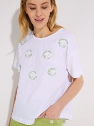 More & More Koszulka Kobiety Bawełna biały|zielony, 42. Białe t-shirty damskie MORE & MORE, bez wzorów, z bawełny, bez kołnierzyka. Za 139.95 zł.