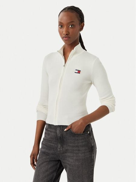 Tommy Jeans Kardigan Tjw Zip High Neck Cardigan Ext DW0DW20967 Biały Slim Fit. Białe kardigany damskie Tommy Jeans, l, bez wzorów, z bawełny. Za 409.99 zł.
