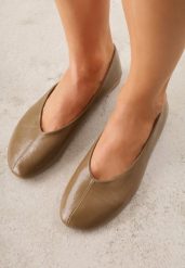 Zielone Gładkie Balerinki Basic z Zaokrąglonym Noskiem Kaleta. Zielone baleriny damskie Renee, bez wzorów, z jeansu, bez obcasa. Za 79.99 zł.