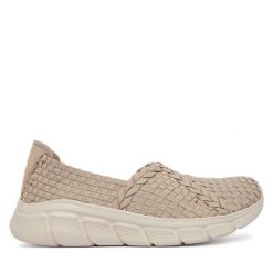 Baleriny Skechers. Brązowe baleriny damskie Skechers, bez wzorów, bez obcasa. Za 249.99 zł.