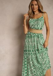Zielona Bawełniana Sukienka w Geometryczny Wzór Koloniela. Zielone sukienki damskie Renee, na co dzień, l, bez wzorów, z bawełny, eleganckie, bez kołnierzyka, bez ramiączek, midi. W wyprzedaży za 41.99 zł.