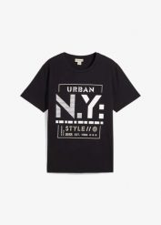 T-shirt z czystej bawełny organicznej. Niebieskie t-shirty męskie bonprix, m, bez wzorów, z bawełny, bez kołnierzyka. Za 49.99 zł.