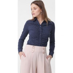 Granatowa Koszula Giuliana. Koszule damskie Born2be, l, bez wzorów, biznesowe, bez kołnierzyka, bez ramiączek. Za 59.99 zł.