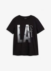 T-shirt z czystej bawełny organicznej, Slim Fit. Czarne t-shirty męskie bonprix, m, bez wzorów, z bawełny, bez kołnierzyka. Za 54.99 zł.