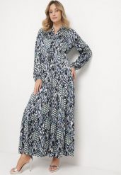 Niebieska Rozkloszowana Sukienka z Paskiem w Talii i Falbanką Zapinana na Guziki Loremarie. Niebieskie sukienki damskie Born2be, na co dzień, l, z aplikacjami, eleganckie, bez kołnierzyka, bez ramiączek, maxi, proste. W wyprzedaży za 127.99 zł.