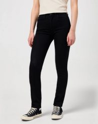 DAMSKIE SPODNIE SLIM RETRO BLACK 112352334. Czarne spodnie materiałowe damskie Wrangler, bez wzorów, z jeansu, retro. Za 219.99 zł.