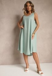 Jasnozielona Basicowa Sukienka o Rozkloszowanym Kroju Mevolira. Zielone sukienki damskie Renee, na co dzień, l, bez wzorów, eleganckie, bez kołnierzyka, bez ramiączek, midi, rozkloszowane. W wyprzedaży za 45.49 zł.