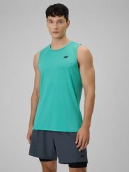 4F Koszulka treningowa regular szybkoschnąca męska - turkusowa S. Niebieskie t-shirty sportowe męskie 4f, m, bez ramiączek, do biegania. Za 69.99 zł.