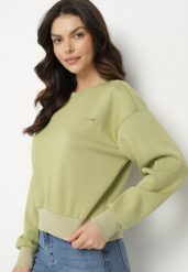 Zielona Bluza z Metaliczną Nicią Ilasila. Zielone bluzy bez kaptura damskie Born2be, m, z jeansu. Za 59.99 zł.