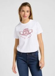 DAMSKA KOSZULKA LEE SMALL GRAPHIC TEE 1 BRIGHT WHITE 112371875. Białe bluzki damskie Lee, xs, bez wzorów, bez kołnierzyka, bez ramiączek. Za 89.99 zł.
