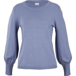 Sweter z balonowymi rękawami. Brązowe swetry klasyczne damskie bonprix, bez kołnierzyka. Za 89.99 zł.