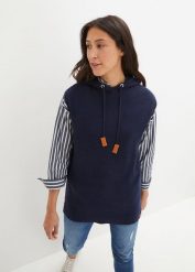 Kamizelka z kapturem, oversized. Niebieskie kamizelki damskie bonprix. Za 124.99 zł.