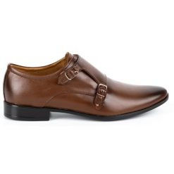 Olivier Skórzane buty wizytowe Monki 287LU brązowe. Brązowe buty wizytowe męskie z jeansu, bez zapięcia. Za 367.89 zł.