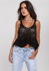Czarny Bawełniany Top Ażurowy w Stylu Boho Cosmothetic. Czarne topy damskie Renee, uniwersalny, w ażurowe wzory, z bawełny, bez kołnierzyka. Za 54.99 zł.