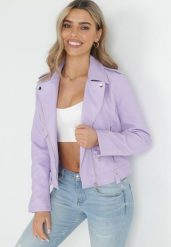 Fioletowa Kurtka Ramoneska Zasuwana Kimberlyn. Fioletowe kurtki damskie Born2be, xl, bez wzorów, ze skóry, bez kaptura. Za 89.99 zł.