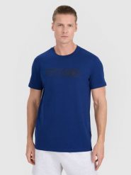 4F T-shirt regular z nadrukiem męski - granatowy S. Niebieskie t-shirty męskie 4f, m, bez wzorów, z bawełny, bez kołnierzyka. Za 59.99 zł.