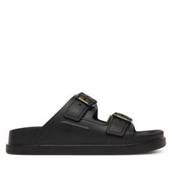 Klapki Blauer. Czarne klapki damskie Blauer, bez wzorów, bez obcasa. Za 199.99 zł.