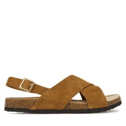 Sandały ONLY Shoes. Brązowe sandały damskie ONLY Shoes, bez wzorów, bez obcasa, na płaskiej podeszwie. Za 149.99 zł.
